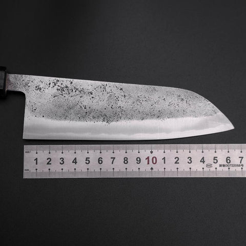 Santoku Blue Steel #2 Revêtement inox Nashiji Manche Urushi Bleu Sombre 165mm-[Musashi]-[Couteaux de cuisine japonais]