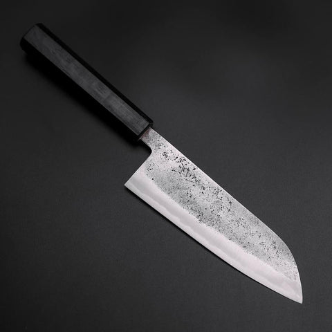 Santoku Blue Steel #2 Revêtement inox Nashiji Manche Urushi Bleu Sombre 165mm-[Musashi]-[Couteaux de cuisine japonais]
