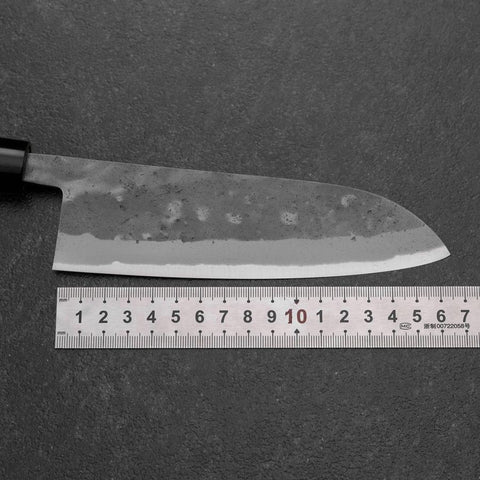 Santoku Blue Steel #2 Revêtement inox Nashiji Manche en Bois d’if 165mm-[Musashi]-[Couteaux de cuisine japonais]
