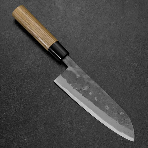 Santoku Blue Steel #2 Revêtement inox Nashiji Manche en Bois d’if 165mm-[Musashi]-[Couteaux de cuisine japonais]