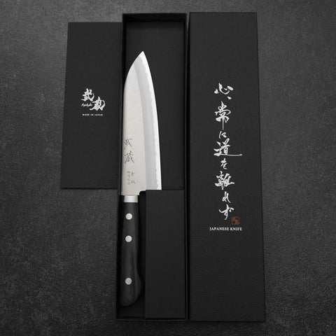 Santoku Blue Steel #2 Revêtement inox Poli Manche Occidental 165mm-[Musashi]-[Couteaux de cuisine japonais]