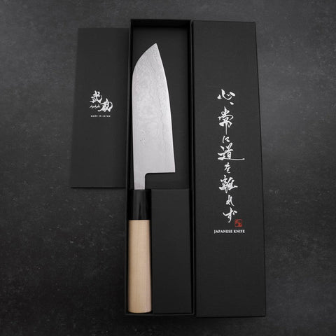 Santoku Blue Super Damas Manche en Buffle et Magnolia 165mm-[Musashi]-[Couteaux de cuisine japonais]