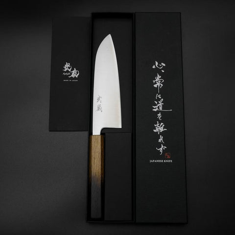 Santoku Blue Super Poli Manche Yaki Urushi 165mm-[Musashi]-[Couteaux de cuisine japonais]