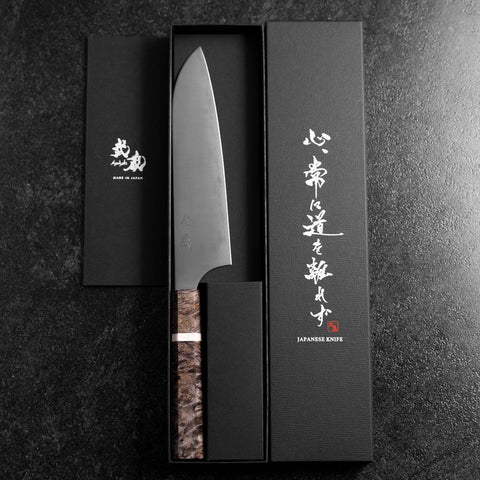 Santoku Blue Super Poli Manche en Érable 180mm-[Musashi]-[Couteaux de cuisine japonais]