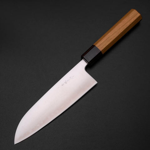 Santoku Blue Super Poli Manche en Zelkova 165mm-[Musashi]-[Couteaux de cuisine japonais]