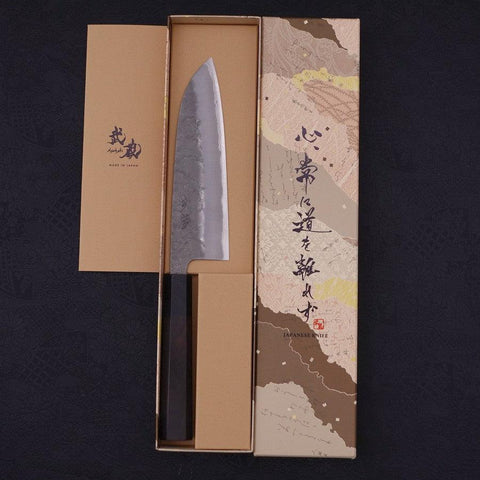Santoku Blue Super Revêtement Inox Nashiji Manche en Buffle et Ébène 165mm-[Musashi]-[Couteaux de cuisine japonais]