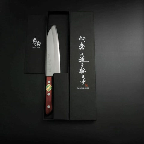 Santoku Blue Super Revêtement Inox Poli Manche Occidental Rouge et Noir 165mm-[Musashi]-[Couteaux de cuisine japonais]