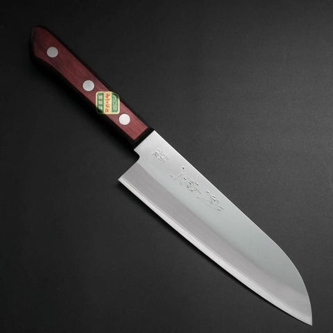 Santoku Blue Super Revêtement Inox Poli Manche Occidental Rouge et Noir 165mm-[Musashi]-[Couteaux de cuisine japonais]
