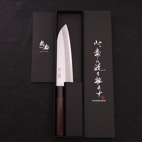 Santoku Blue Super Revêtement Inox Poli Manche en Bois de Rose 180mm-[Musashi]-[Couteaux de cuisine japonais]