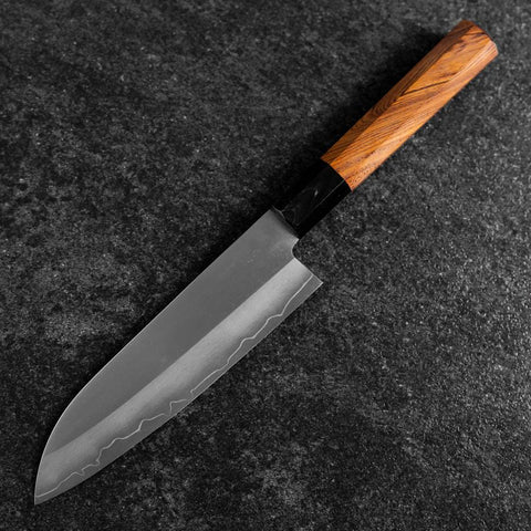 Santoku Blue Super Revêtement Inox Suname Manche en Buffle et Ébène 165mm-[Musashi]-[Couteaux de cuisine japonais]