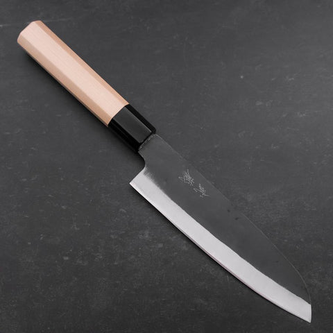 Santoku Blue steel #1 Stainless Clad Kurouchi Buffalo Magnolia Handle 165mm-[Musashi]-[Couteaux de cuisine japonais]