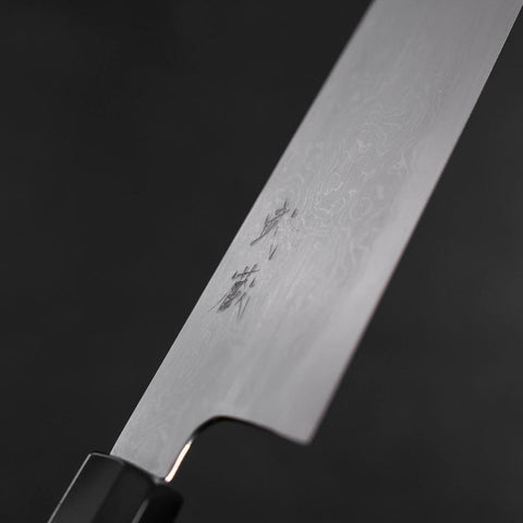 Santoku Blue steel #1 Suminagashi Manche en Buffle et Ébène 170mm-[Musashi]-[Couteaux de cuisine japonais]