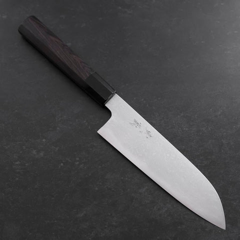 Santoku Blue steel #1 Suminagashi Manche en Buffle et Ébène 170mm-[Musashi]-[Couteaux de cuisine japonais]