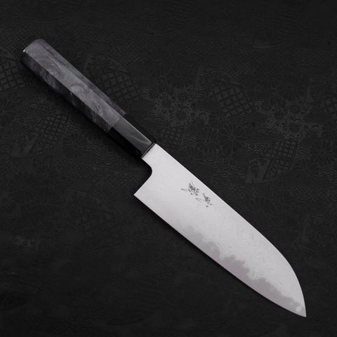 Santoku Blue steel #1 Suminagashi Manche en Érable Bleu 170mm-[Musashi]-[Couteaux de cuisine japonais]