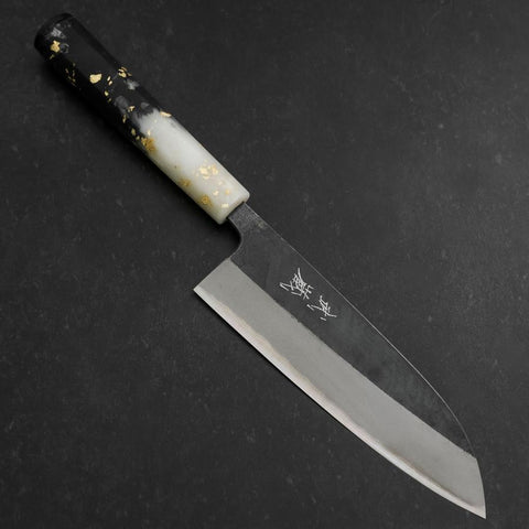 Santoku Blue steel #2 Kurouchi Manche Océan Noir Blanc et Or 165mm-[Musashi]-[Couteaux de cuisine japonais]