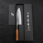 Santoku Blue steel #2 Kurouchi Manche en Buffle et Bois de Teck 165mm-[Musashi]-[Couteaux de cuisine japonais]