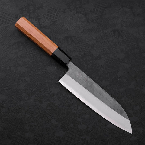 Santoku Blue steel #2 Kurouchi Manche en Buffle et Bois de Teck 165mm-[Musashi]-[Couteaux de cuisine japonais]