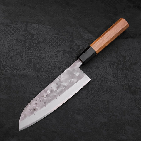 Santoku Blue steel #2 Nashiji Revêtement Inox Manche en Buffle et Bois de Teck 165mm-[Musashi]-[Couteaux de cuisine japonais]