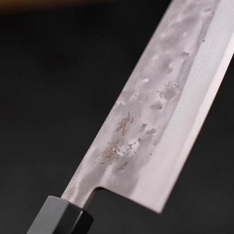 Santoku Blue steel #2 Nashiji Revêtement Inox Manche en Buffle et Bois de Teck 165mm-[Musashi]-[Couteaux de cuisine japonais]