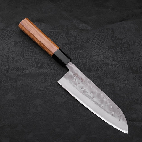Santoku Blue steel #2 Nashiji Revêtement Inox Manche en Buffle et Bois de Teck 165mm-[Musashi]-[Couteaux de cuisine japonais]