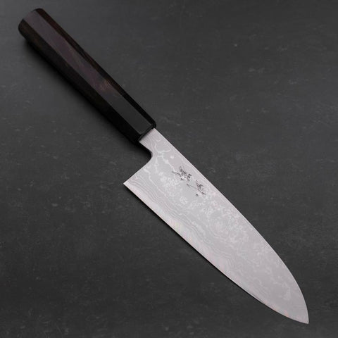 Santoku Blue steel #2 Suminagashi Manche en Buffle et Ébène 170mm-[Musashi]-[Couteaux de cuisine japonais]