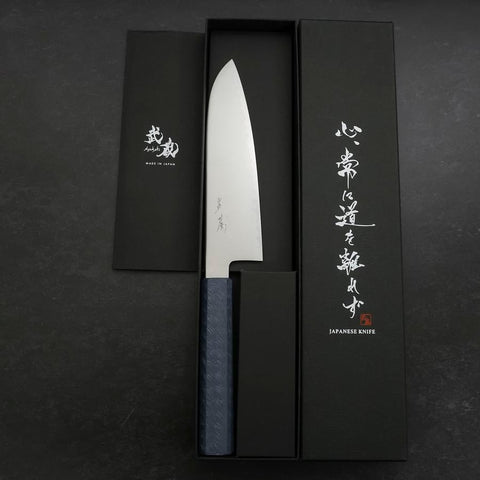 Santoku Chromax Polished Blue Urushi Handle 170mm-[Musashi]-[Couteaux de cuisine japonais]