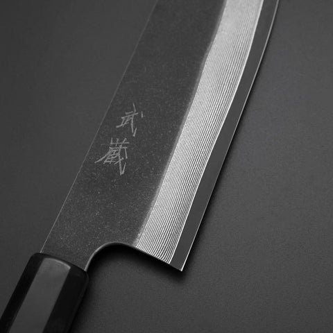 Santoku Cobalt Stainless HRC62 Kurouchi Damascus Buffalo Ebony Handle 165mm (6.5”)-[Musashi]-[Couteaux de cuisine japonais]