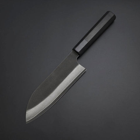 Santoku Cobalt Stainless Kurouchi Damas Manche en Buffle et Ébène 165mm-[Musashi]-[Couteaux de cuisine japonais]