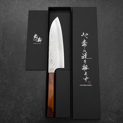 Santoku HAP40 Tsuchime Manche Urushi Rouge 180mm-[Musashi]-[Couteaux de cuisine japonais]