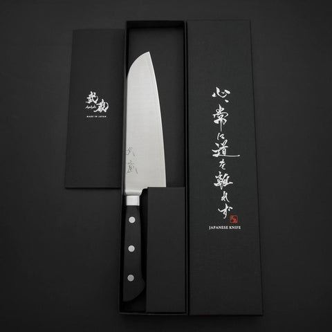 Santoku Molybdenum Poli Manche Occidental Noir 175mm-[Musashi]-[Couteaux de cuisine japonais]