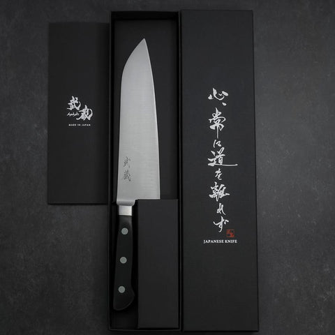 Santoku Molybdenum Poli Manche Occidental Noir 180mm-[Musashi]-[Couteaux de cuisine japonais]