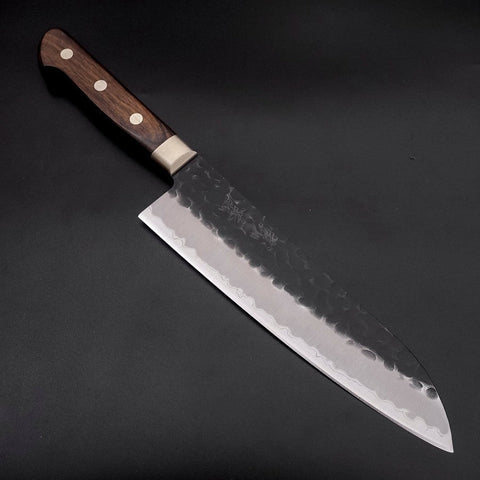 Santoku Revêtement Inox Blue Super Kurouchi Tsuchime Manche Occidental 180mm-[Musashi]-[Couteaux de cuisine japonais]