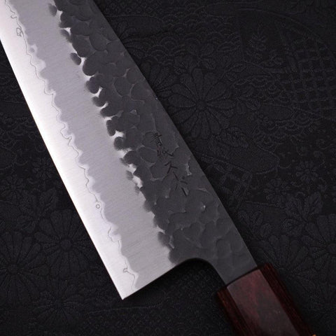 Santoku Revêtement Inox Blue Super Kurouchi Tsuchime Manche Zelkova 165mm-[Musashi]-[Couteaux de cuisine japonais]