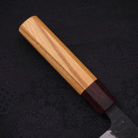 Santoku Revêtement Inox Blue Super Kurouchi Tsuchime Manche Zelkova 165mm-[Musashi]-[Couteaux de cuisine japonais]