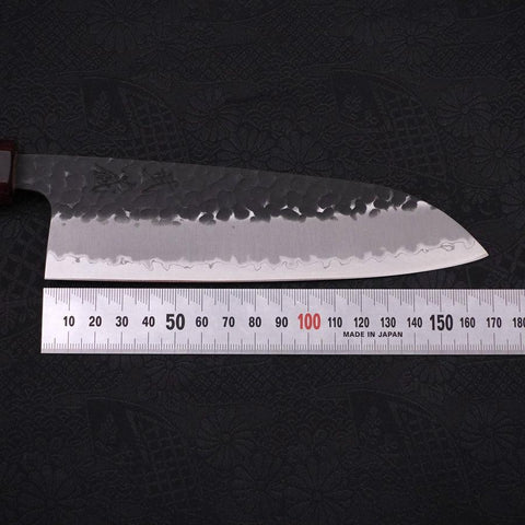 Santoku Revêtement Inox Blue Super Kurouchi Tsuchime Manche Zelkova 165mm-[Musashi]-[Couteaux de cuisine japonais]