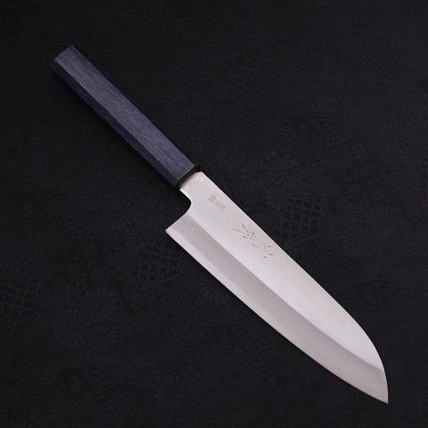 Santoku Revêtement Inox Blue Super Poli Manche Bleu-Foncé 180mm-[Musashi]-[Couteaux de cuisine japonais]