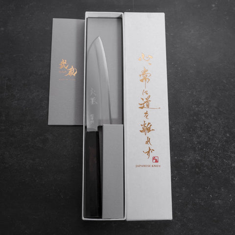 Santoku Revêtement Inox Blue Super Poli Manche Buffle et Ébène 140mm-[Musashi]-[Couteaux de cuisine japonais]