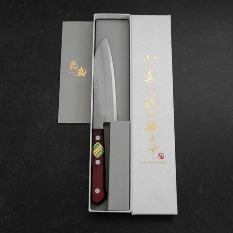 Santoku Revêtement Inox Blue Super Poli Manche Occidental Rouge et Noir 140mm-[Musashi]-[Couteaux de cuisine japonais]
