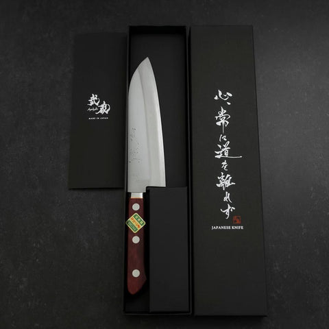 Santoku Revêtement Inox Blue Super Poli Manche Occidental Rouge et Noir 165mm-[Musashi]-[Couteaux de cuisine japonais]
