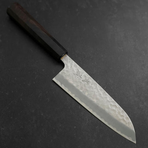 Santoku Revêtement Inox Blue Super Tsuchime Manche en Buffle et Ébène 165mm-[Musashi]-[Couteaux de cuisine japonais]