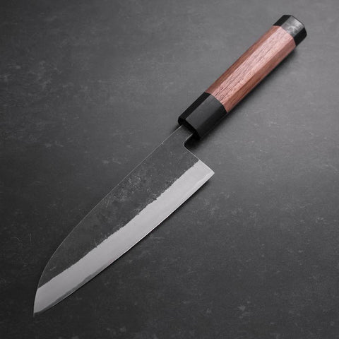 Santoku Revêtement Inox Blue Steel #2 Kurouchi Manche en Noyer 165mm-[Musashi]-[Couteaux de cuisine japonais]
