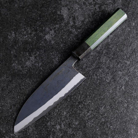 Santoku Revêtement inox Blue Steel #2 Kurouchi Manche Urushi Vert 165mm-[Musashi]-[Couteaux de cuisine japonais]