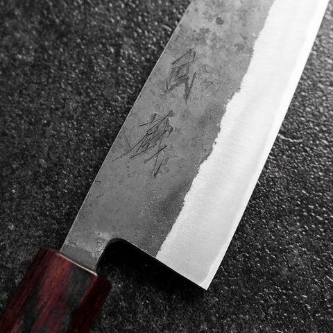Santoku Revêtement inox Blue Steel #2 Kurouchi Manche en Zelkova 165mm-[Musashi]-[Couteaux de cuisine japonais]