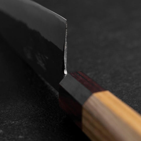 Santoku Revêtement inox Blue Steel #2 Kurouchi Manche en Zelkova 165mm-[Musashi]-[Couteaux de cuisine japonais]