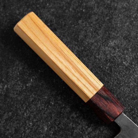 Santoku Revêtement inox Blue Steel #2 Kurouchi Manche en Zelkova 165mm-[Musashi]-[Couteaux de cuisine japonais]