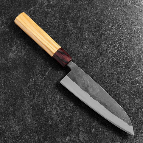 Santoku Revêtement inox Blue Steel #2 Kurouchi Manche en Zelkova 165mm-[Musashi]-[Couteaux de cuisine japonais]