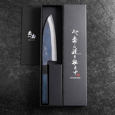 Santoku Revêtement inox Blue Super Kurouchi Manche Urushi Bleu 165mm-[Musashi]-[Couteaux de cuisine japonais]