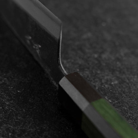 Santoku Revêtement inox Blue Super Kurouchi Manche Urushi Vert 165mm-[Musashi]-[Couteaux de cuisine japonais]
