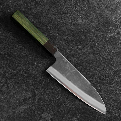 Santoku Revêtement inox Blue Super Kurouchi Manche Urushi Vert 165mm-[Musashi]-[Couteaux de cuisine japonais]