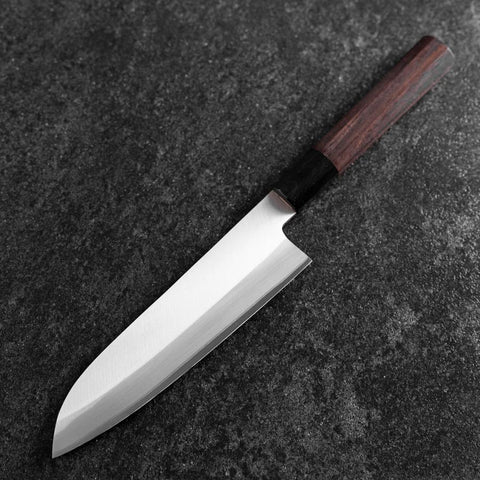 Santoku Revêtement inox Blue Super Poli Manche en Buffle et Ébène 180mm-[Musashi]-[Couteaux de cuisine japonais]